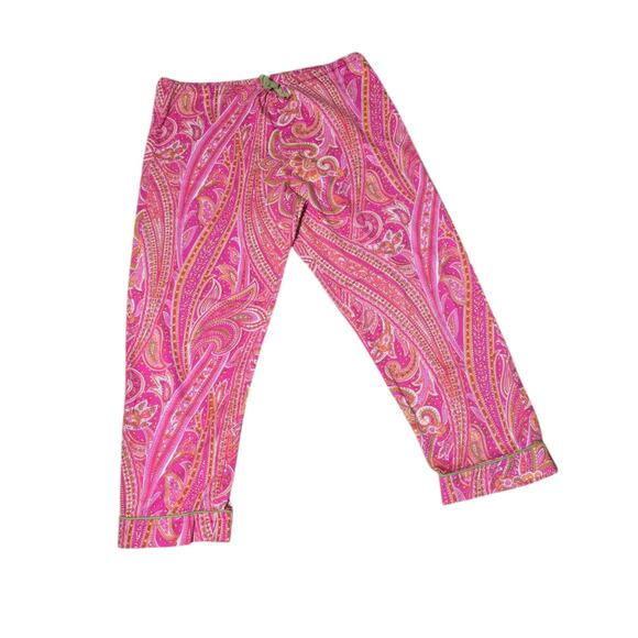 Bed Head Cropped‎ Pajama Pants M Pink & Green Paisley PJ Bottoms 100% Cotton - Picture 8 of 11